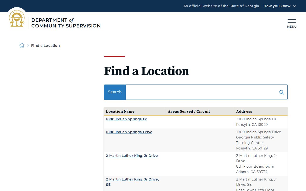 DCS locations for Jasper County parole and probation supervision