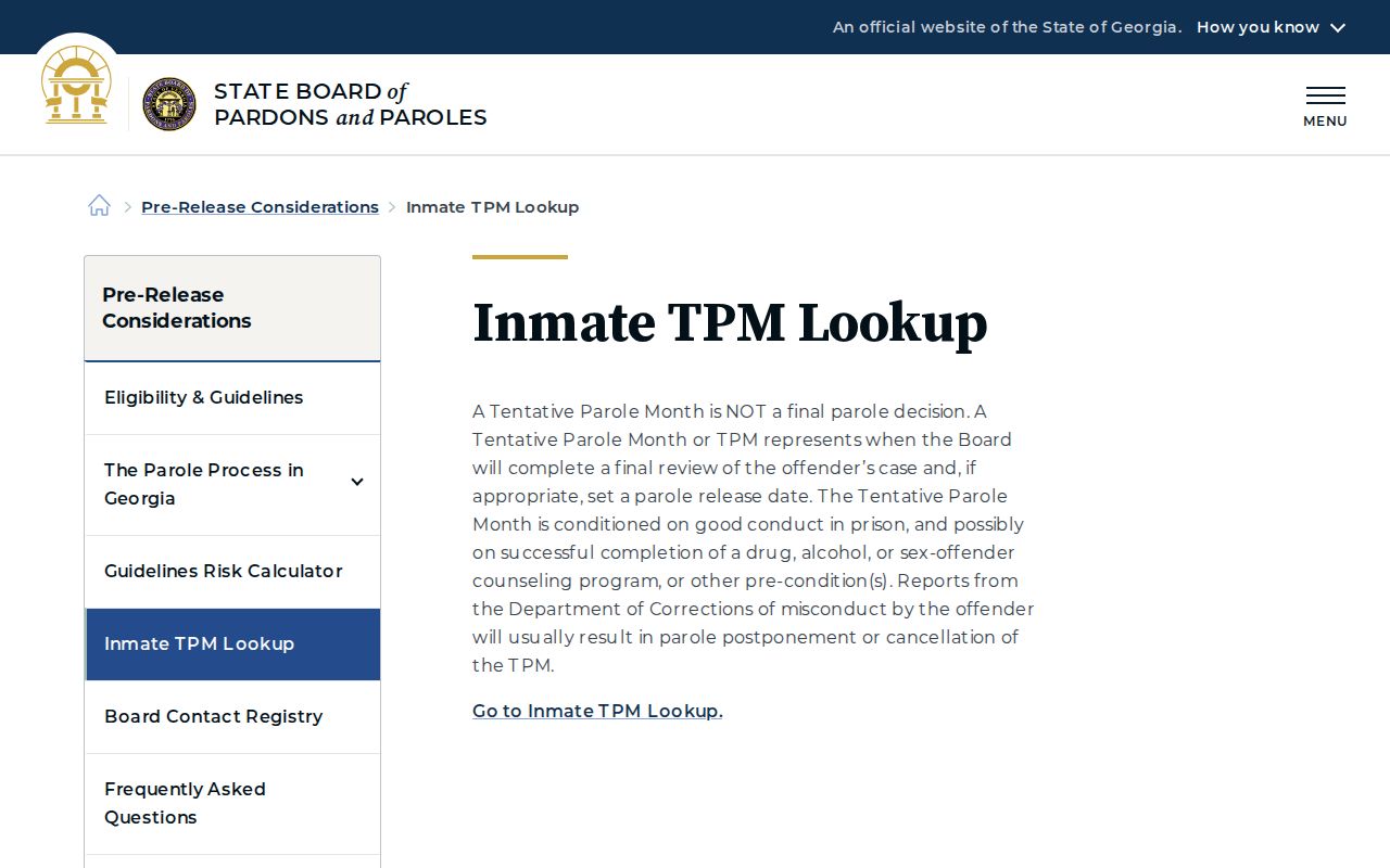 Georgia TPM lookup explanation for a Jasper County projected release date