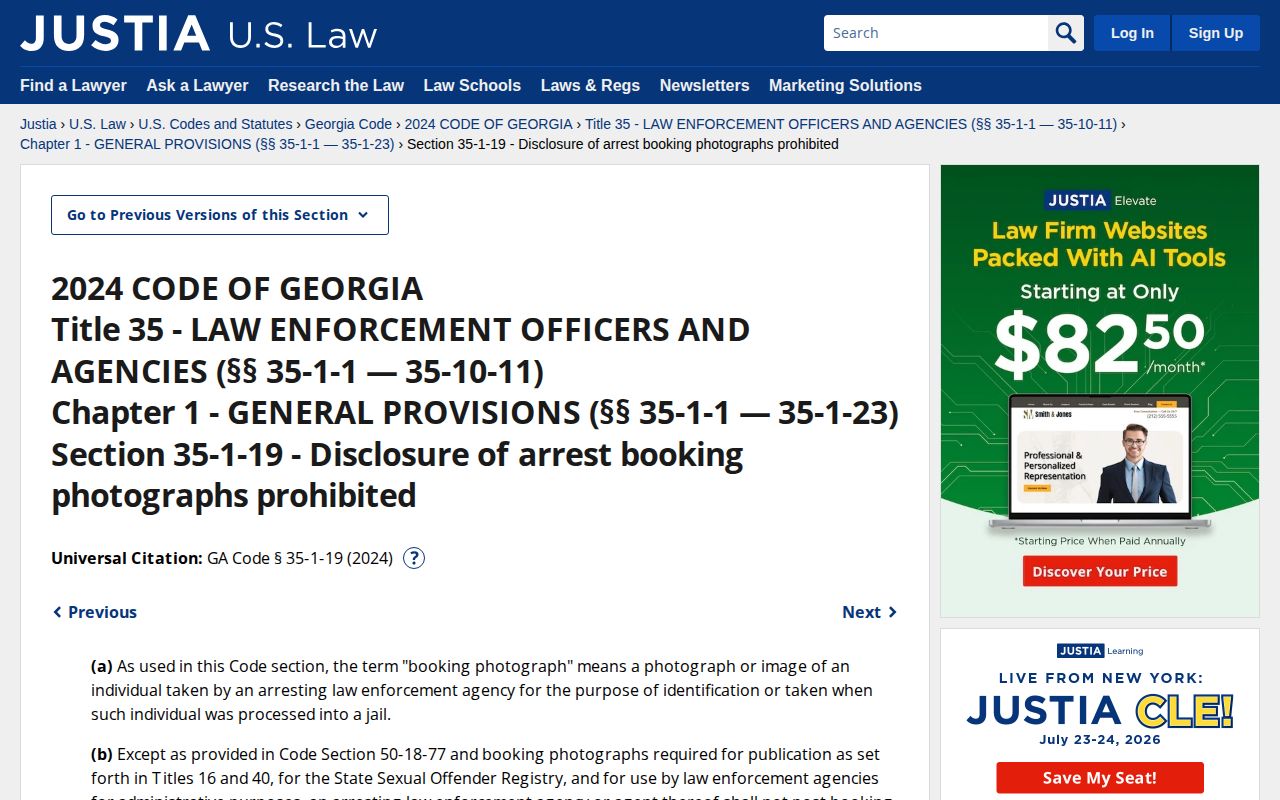 Georgia booking-photo law for Jasper County released-inmate mugshots