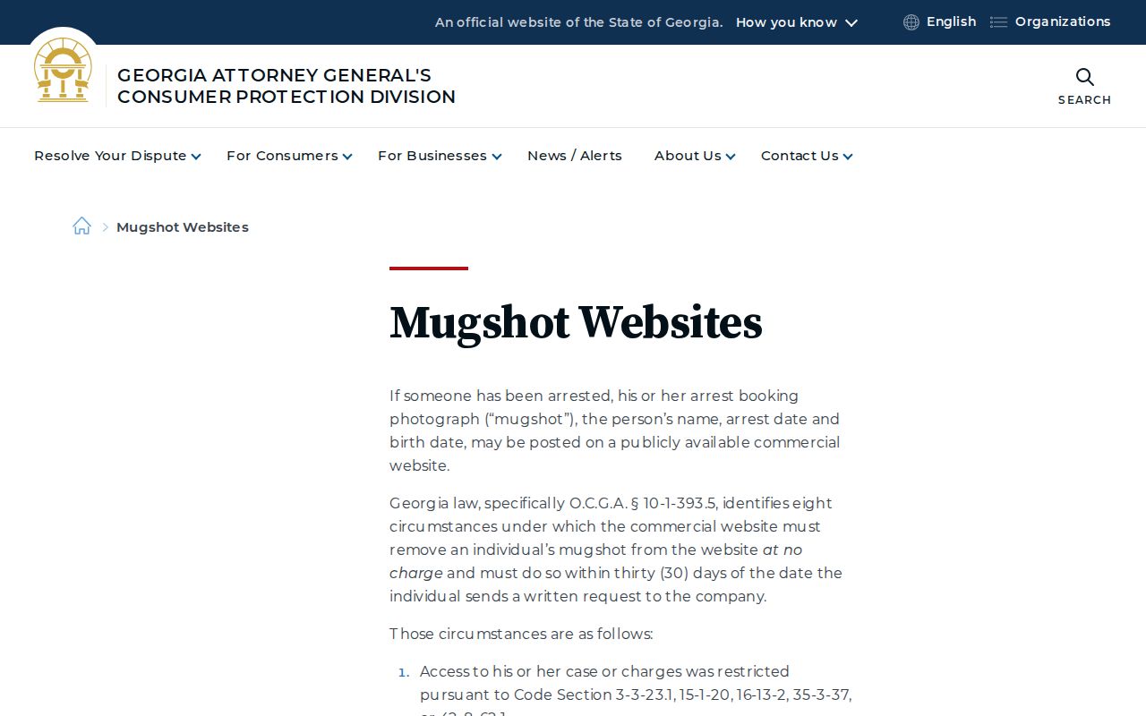 Georgia Attorney General mugshot removal rules for Jasper County records